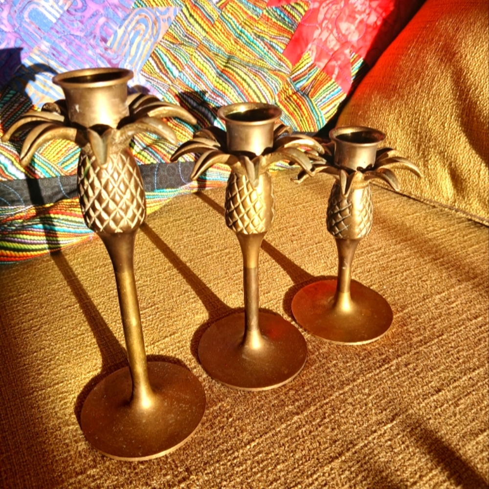 Vintage Brass Pineapple Candle holders